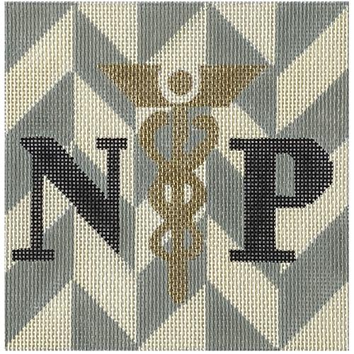 NP Nurse Practitioner on Herringbone Painted Canvas Melissa Prince Designs - 1