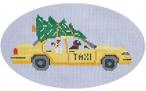 NYC Taxi with Christmas Tree Painted Canvas CBK Needlepoint Collections - 1