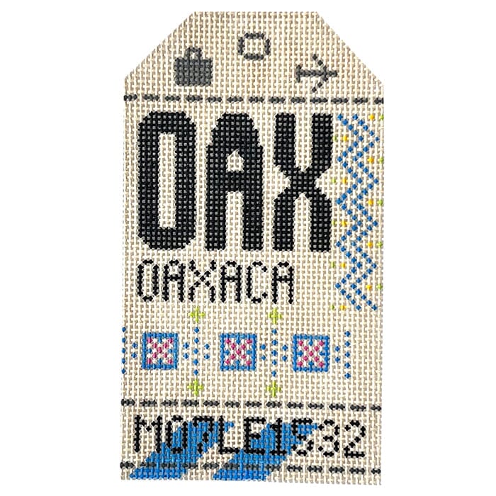 Oaxaca OAX Travel Tag Painted Canvas Hedgehog Needlepoint