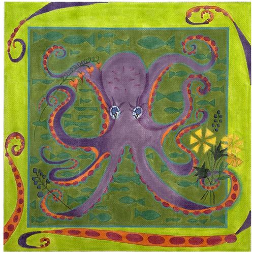 Octopus in Her Garden Painted Canvas Zecca