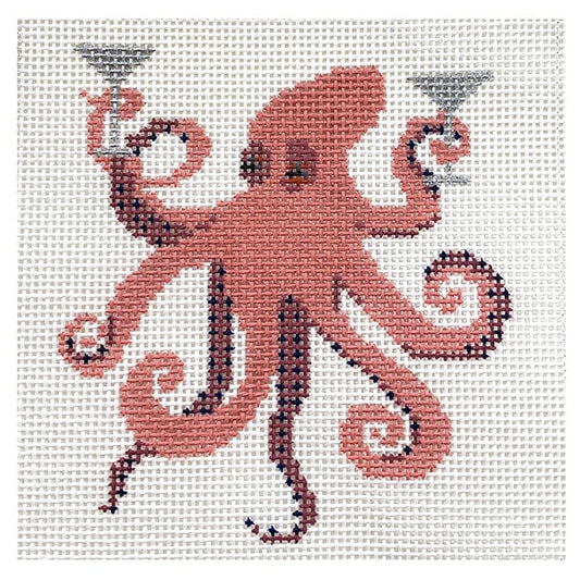 Octopus & Martinis Coaster Painted Canvas Needlepoint.Com 