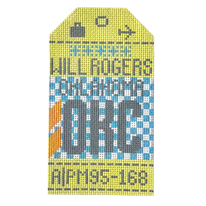 Oklahoma City OKC Travel Tag Painted Canvas Hedgehog Needlepoint - 1