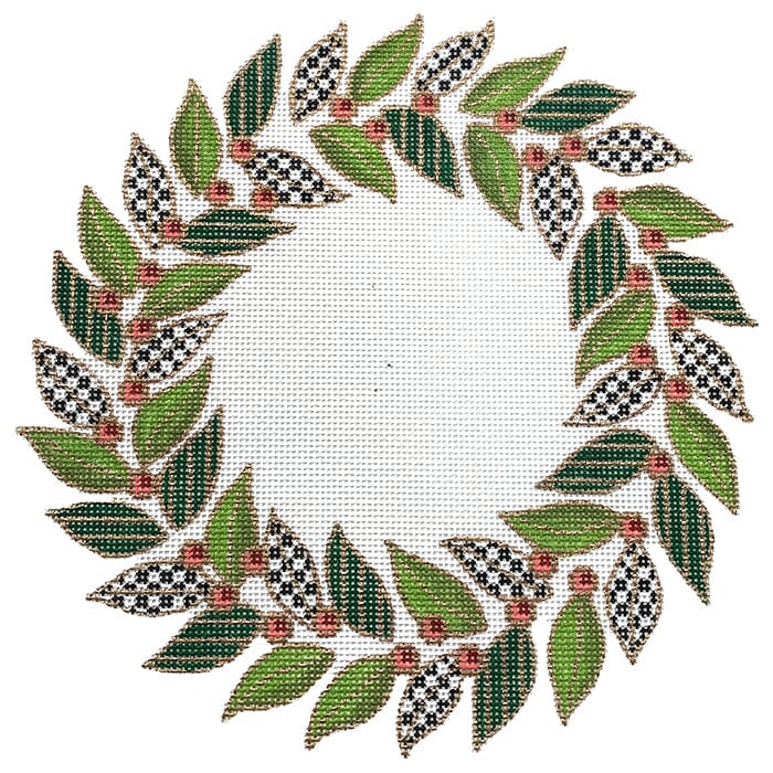 Olive Wreath with Patterned Leaves 13 mesh Painted Canvas CanvasWorks - 1