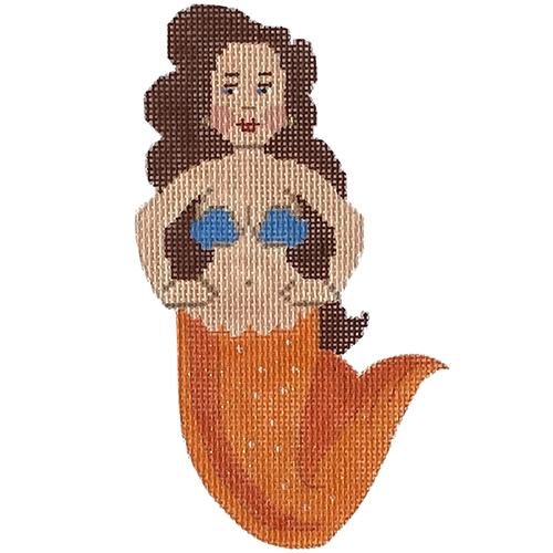 Orange and Blue Mini Mermaid Painted Canvas Labors of Love Needlepoint - 1