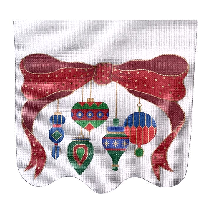 Ornaments w/ Red Bow Stocking Cuff Painted Canvas The Meredith Collection - 1