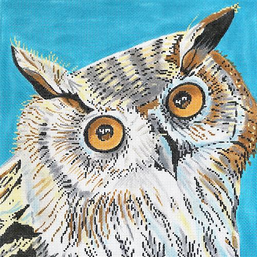 Owl on Blue Painted Canvas The Meredith Collection