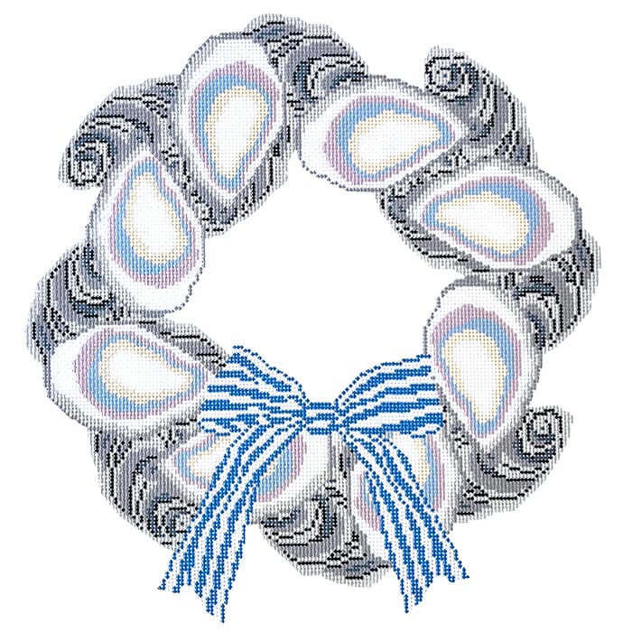 Oyster Wreath Painted Canvas The Salty Stitcher - 1
