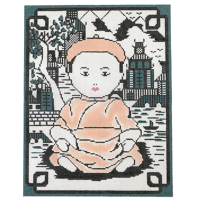 Pagoda Child Painted Canvas Kimberly Ann Needlepoint - 1