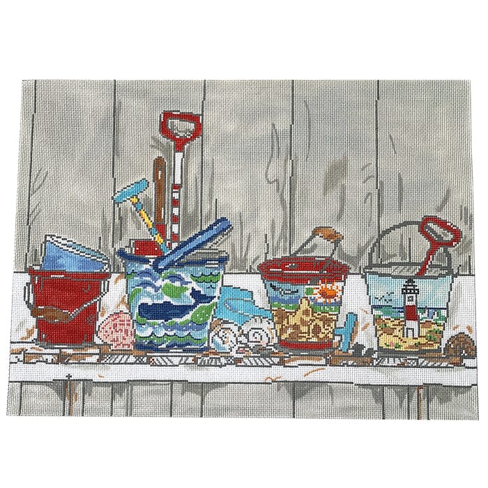 Pails on a Shelf Painted Canvas Cooper Oaks Design - 1