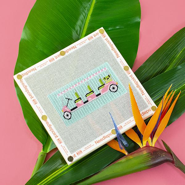 Palm Beach Golf Cart Printed Canvas Needlepoint To Go