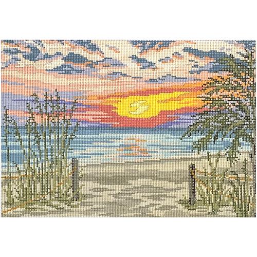 Palm Beach Scene on 18 Painted Canvas Needle Crossings - 1