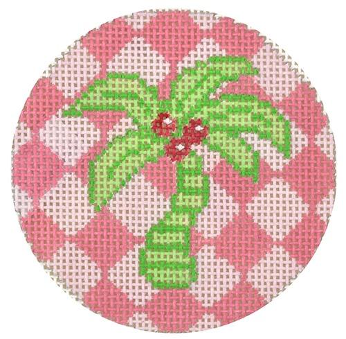 Palm Tree on Pink Painted Canvas Two Sisters Needlepoint
