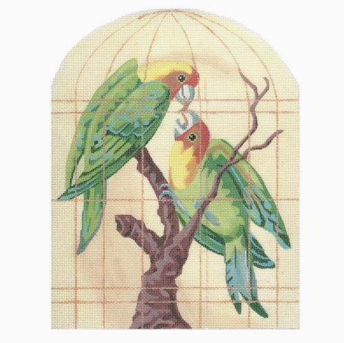 Parrots in Golden Cage Painted Canvas Labors of Love Needlepoint - 1