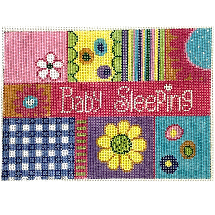 Pastel Patchwork Baby Sleeping Sign Painted Canvas Patti Mann - 1