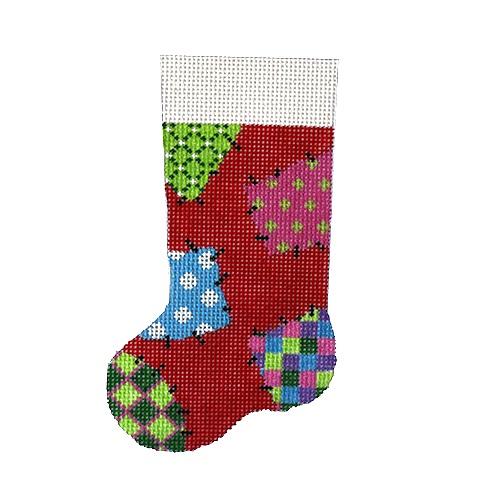 Patchwork Mini Stocking Painted Canvas Pepperberry Designs - 1
