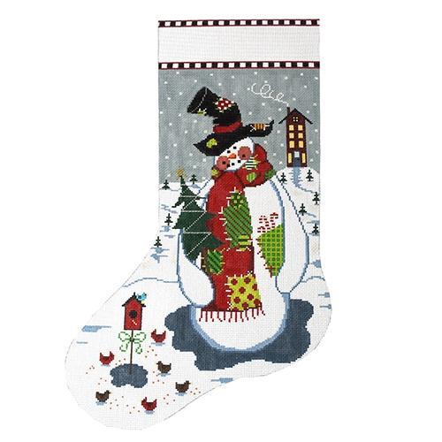 Patchwork Snowman Painted Canvas The Meredith Collection - 1