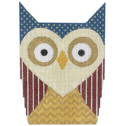 Patriot Owl with Stitch Guide Painted Canvas Eye Candy Needleart - 1