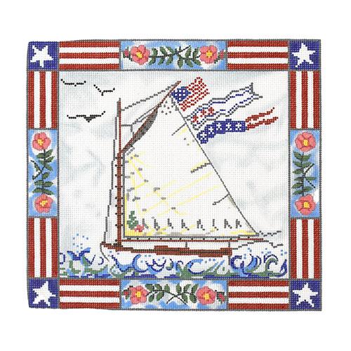 Patriotic Sailboat Painted Canvas Cooper Oaks Design - 1