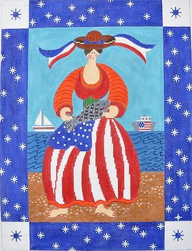 Patriotic Woman with Fish Painted Canvas CBK Needlepoint Collections