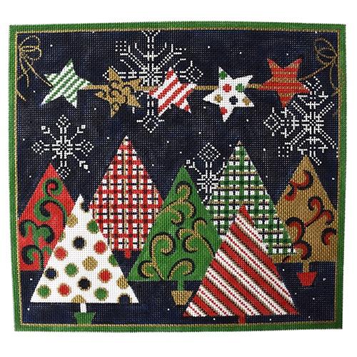Patterned Christmas Trees Painted Canvas Alice Peterson Company - 1