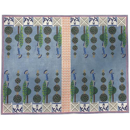 Peacock Backgammon Board Painted Canvas Anne Fisher Needlepoint LLC