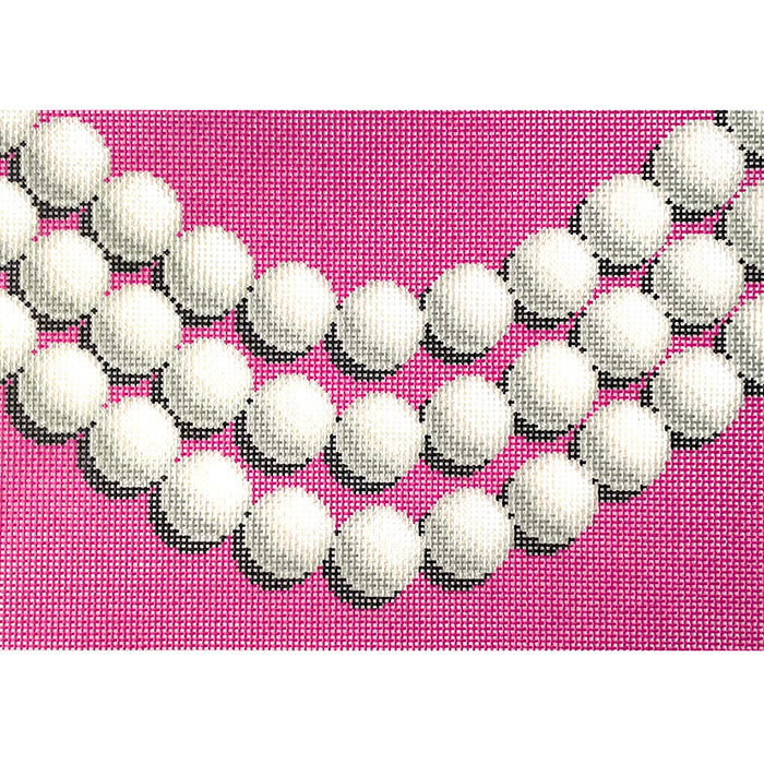 Pearl Clutch on Pink Printed Canvas Jeni Sandberg Needlepoint