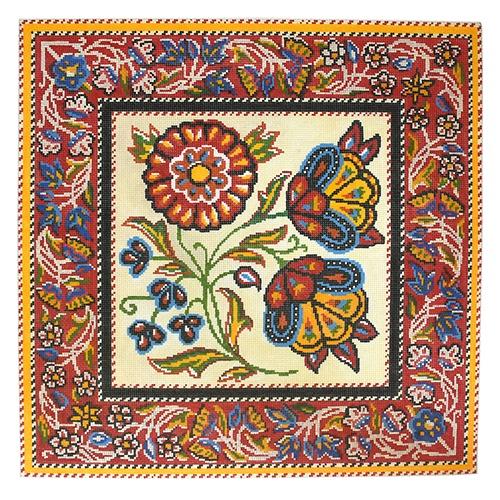 Peasant Print Red Painted Canvas Birds of a Feather - 1