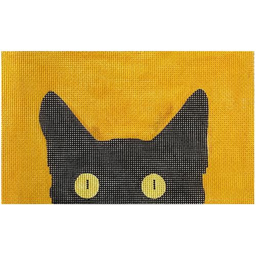 Peeky Kitty Yellow on 13 mesh Painted Canvas Eye Candy Needleart