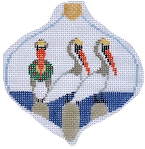 Pelican with Wreath Bauble Painted Canvas Kathy Schenkel Designs - 1