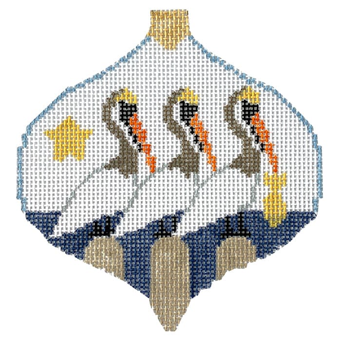 Pelicans with Star Bauble Painted Canvas Kathy Schenkel Designs
