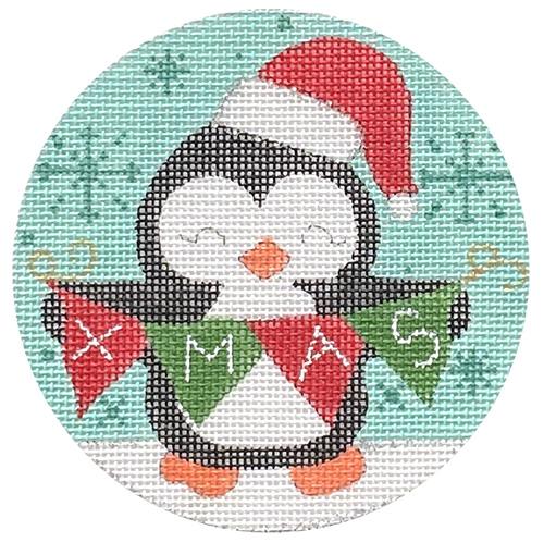 Penguin in Christmas Sled Painted Canvas Alice Peterson Company