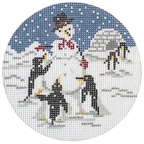 Penguin Snowman Party Painted Canvas Needle Crossings