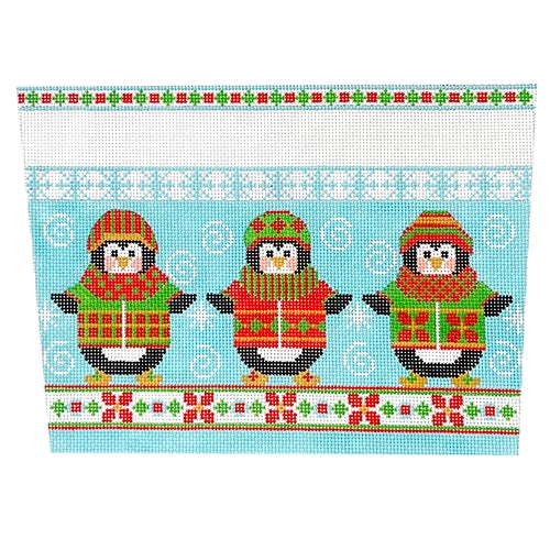 Penguin Stocking Cuff CH Painted Canvas Danji Designs - 1