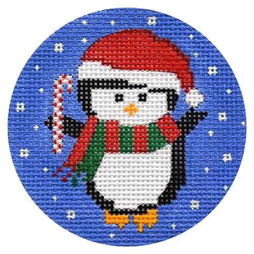 Penguin with Candy Cane Ornament Painted Canvas CBK Needlepoint Collections - 1