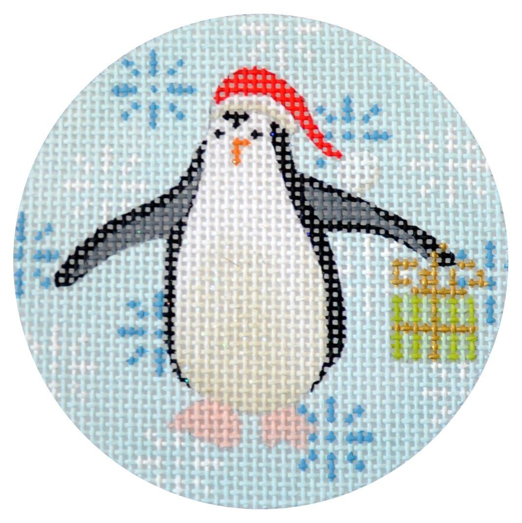 Penguin Xmas Circle Lime Painted Canvas Kirk & Bradley - 1