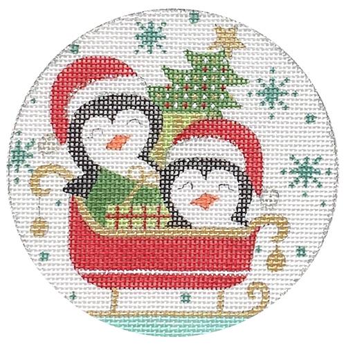 Penguins in Sled Painted Canvas Alice Peterson Company