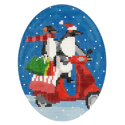 Penguins on Scooter Painted Canvas Scott Church Creative