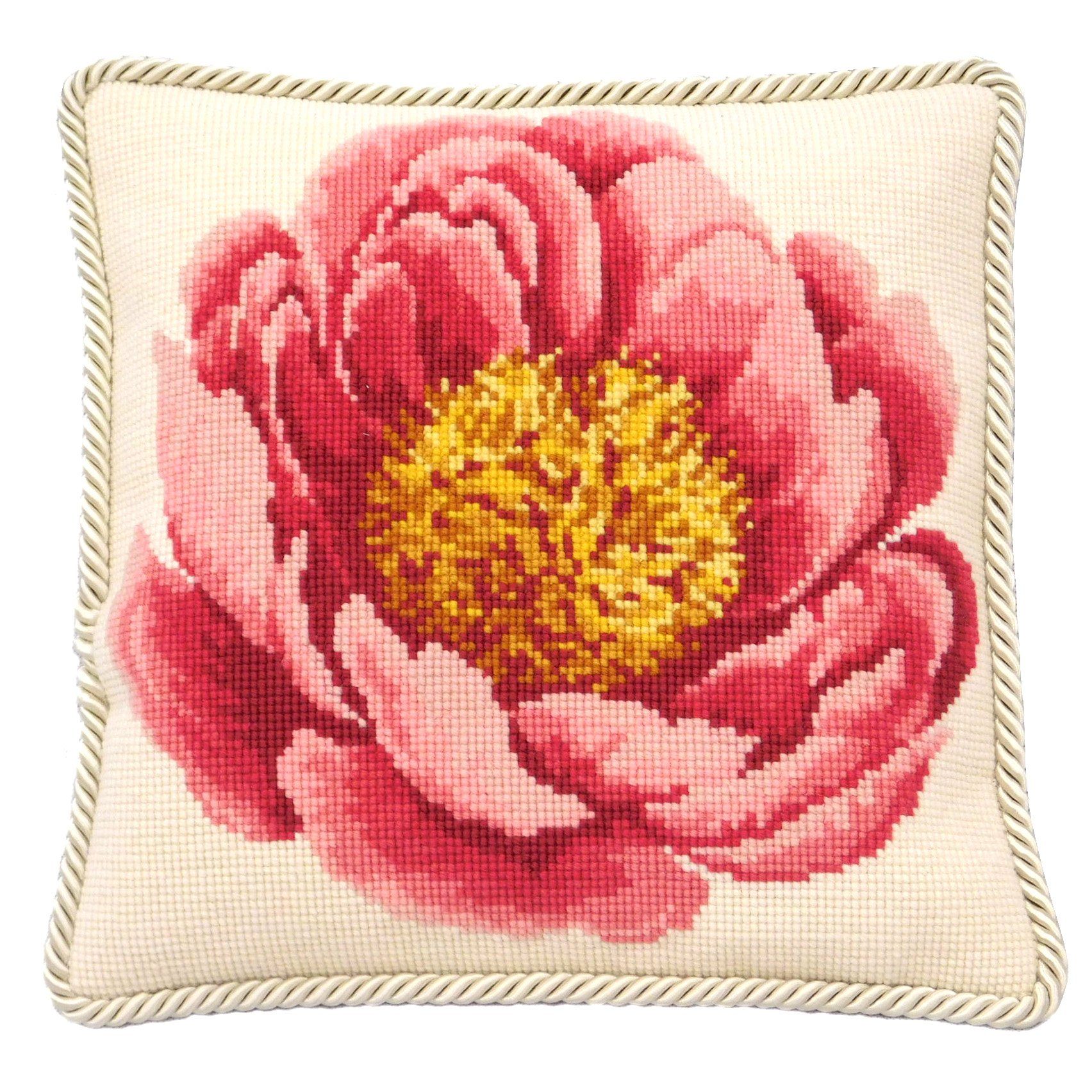 Needlepoint Canvas Handpainted Pink Peony Slipper on 18ct. on sale canvas