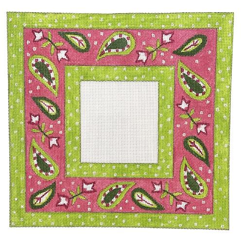 Peppermint Pink Paisley Frame Painted Canvas The Meredith Collection - 1