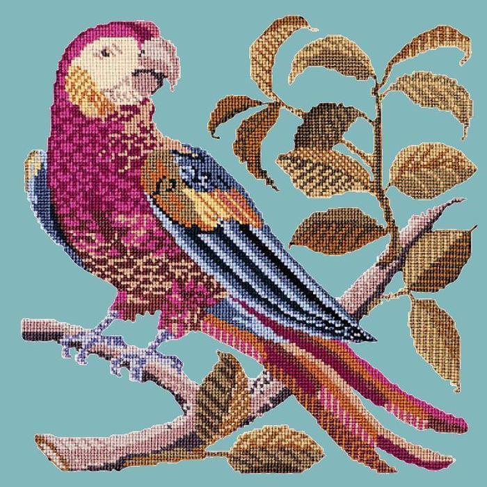 Pete the Parrot Needlepoint Kit Kits Elizabeth Bradley Design Duck Egg Blue