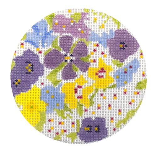 Petite Fleur 3" Round Painted Canvas The Plum Stitchery
