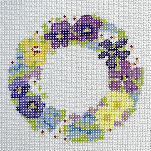 Petite Fleur Wreath Painted Canvas The Plum Stitchery - 1