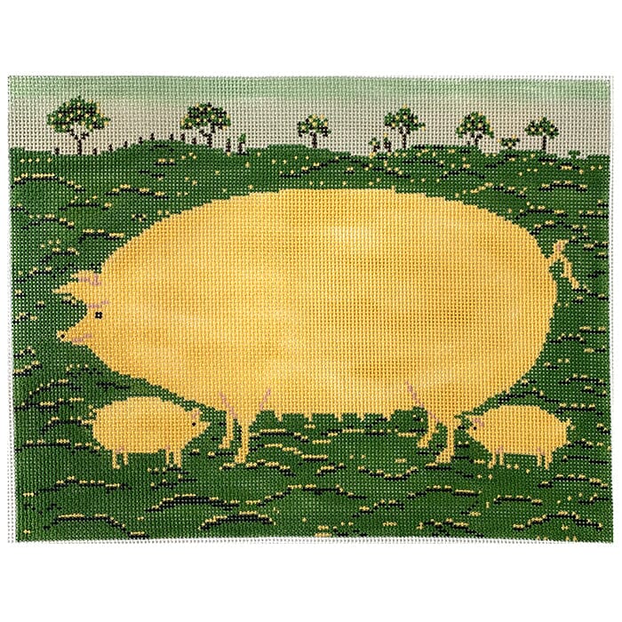 Pig Family Painted Canvas Cooper Oaks Design
