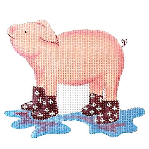 Pig in Rain Boots Painted Canvas Oasis Needlepoint - 1