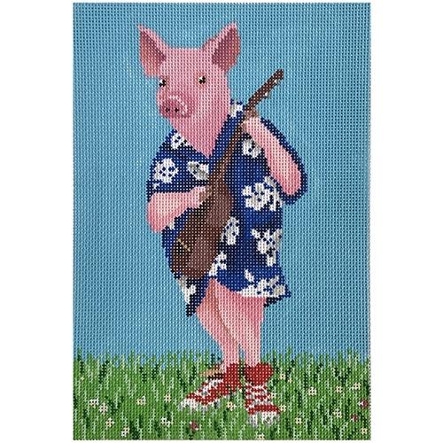 Pig with Ukulele Painted Canvas Scott Church Creative - 1