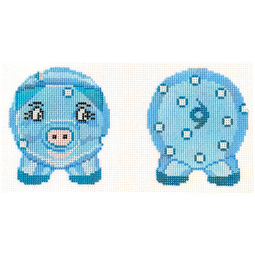 Piggy Bank Blue with White Dots Painted Canvas Petite Sweets - 1