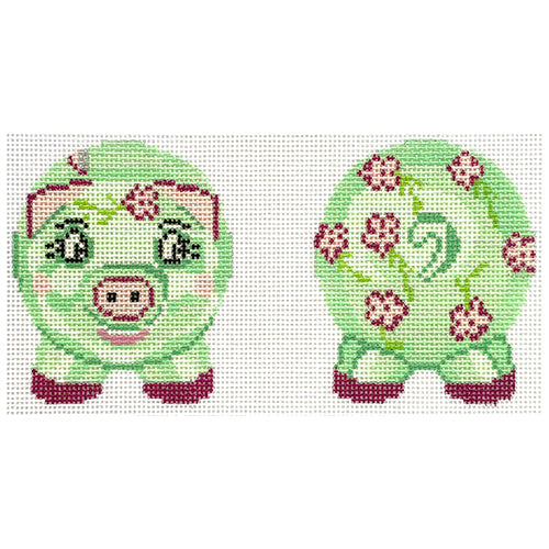 Piggy Bank Green Pink Painted Canvas Petite Sweets - 1
