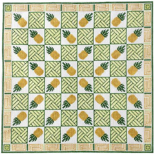 Pineapple Game Board Green & White Painted Canvas KCN Designers - 1