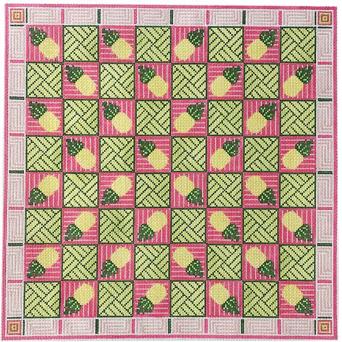 Pineapple Game Board Pink & Green Painted Canvas KCN Designers - 1