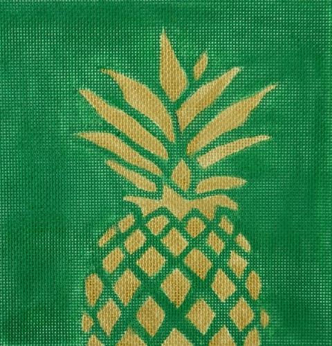 Pineapple Stencil / Green Painted Canvas Two Sisters Needlepoint 
